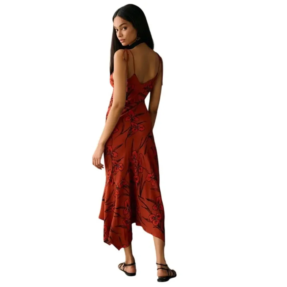 ANTHROPOLOGIE Women's Ruffled V-Neck Slip Dress Size L In Red - Picture 3 of 10